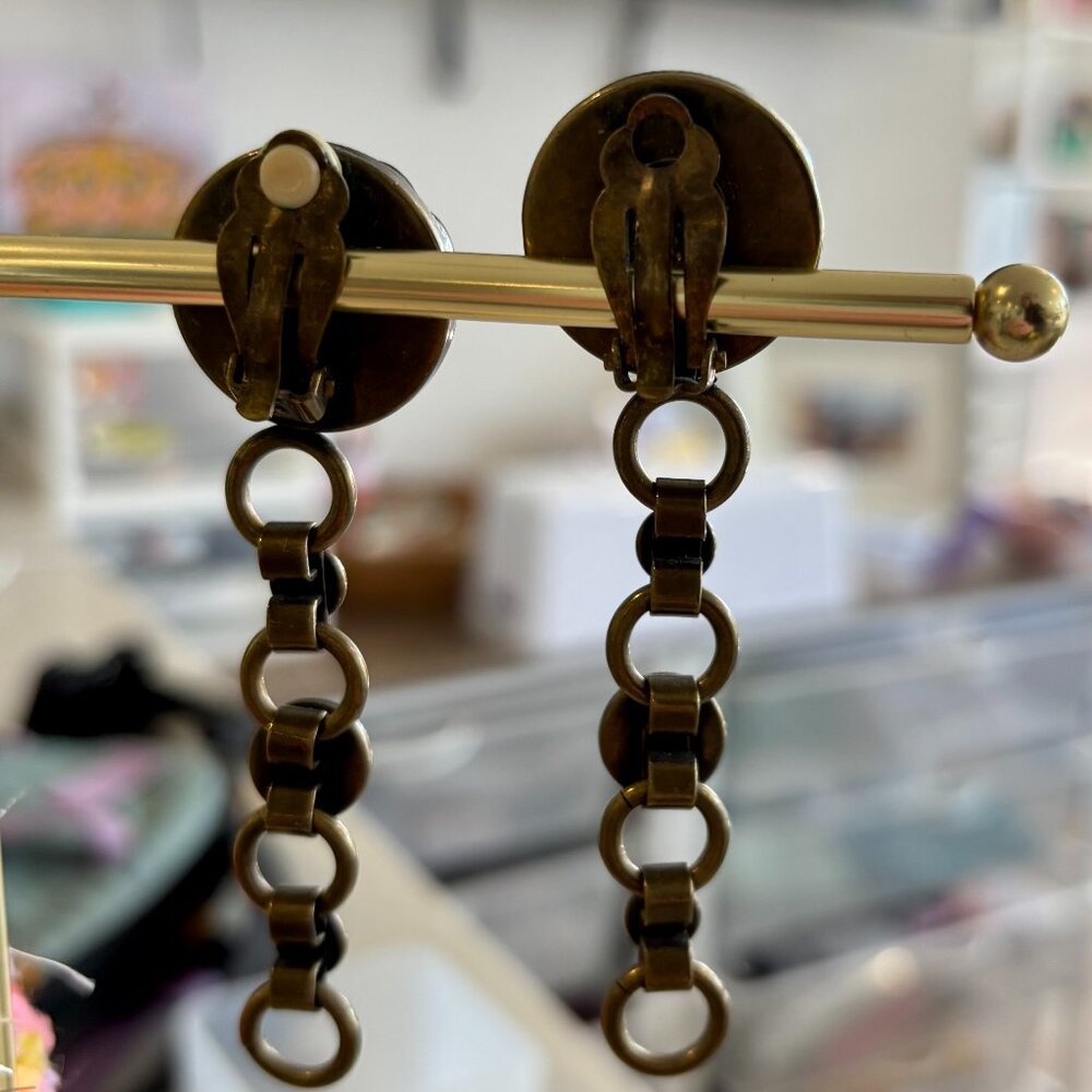 Vintage Blue Flower Drop Earrings, Clip-On - Picture 3 of 5